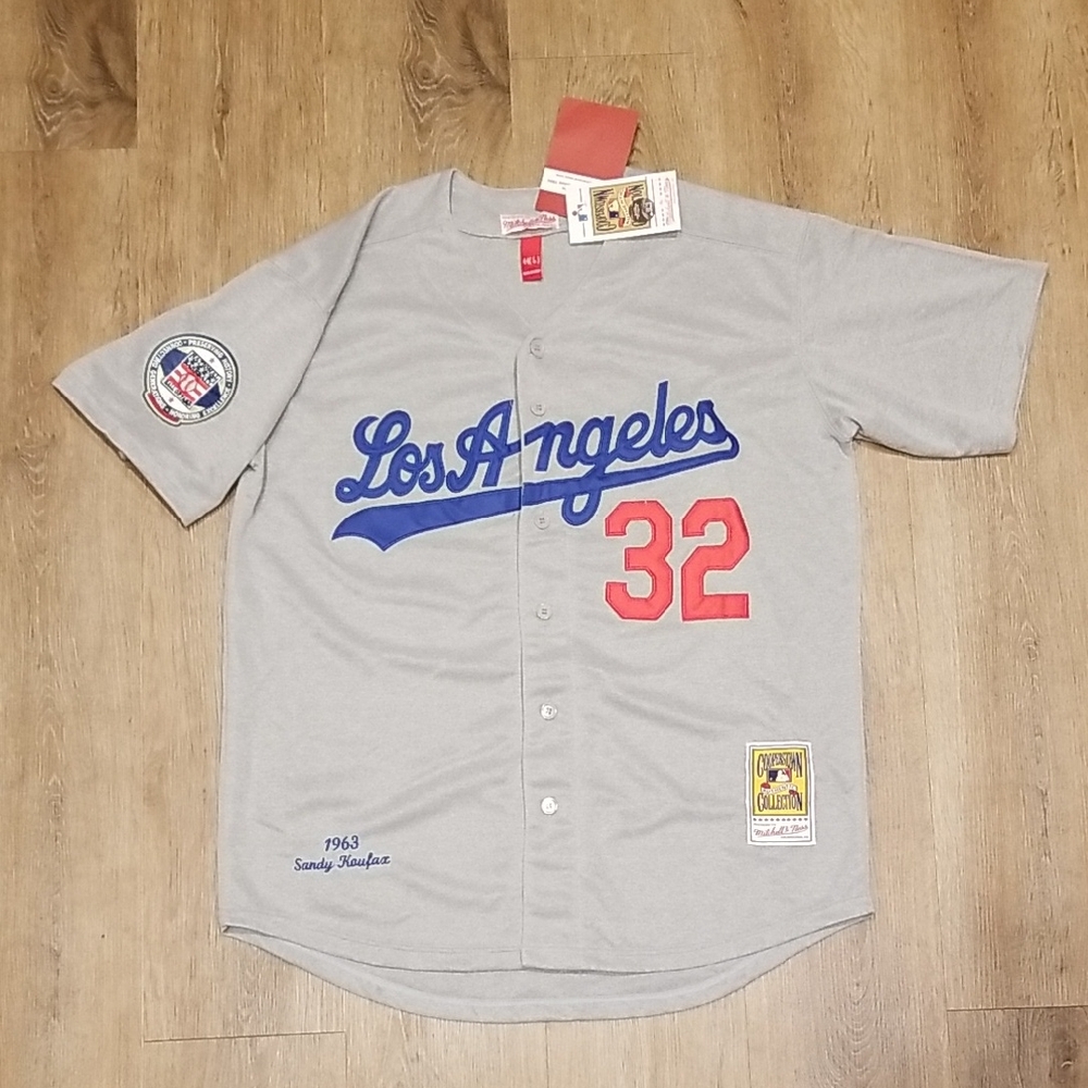 Sandy Koufax Los Angeles Dodgers Gray Throwback Stitched Mens Large L New